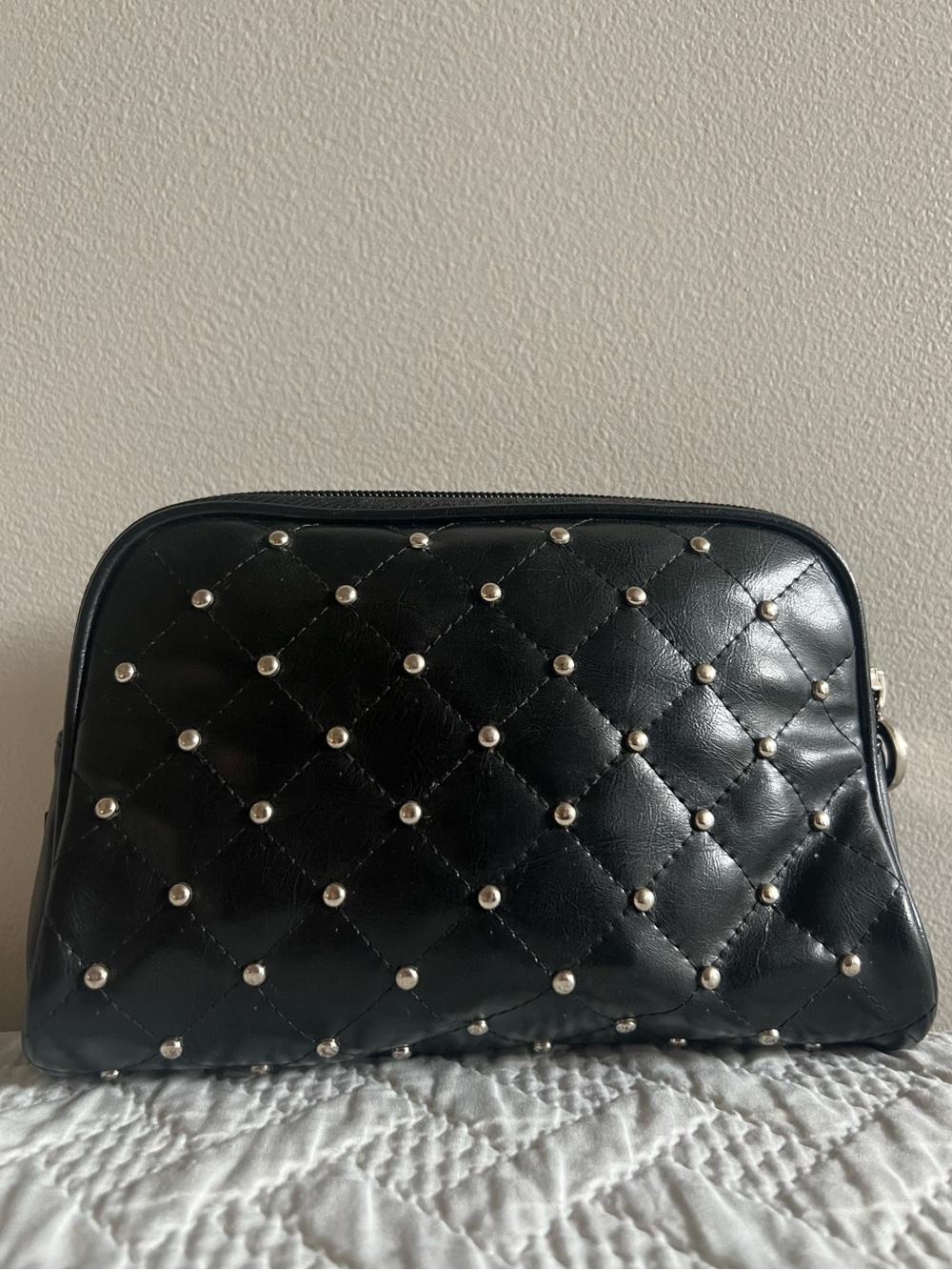 Tender Love and Carry Black Studded Quilted Cosmetic Bag